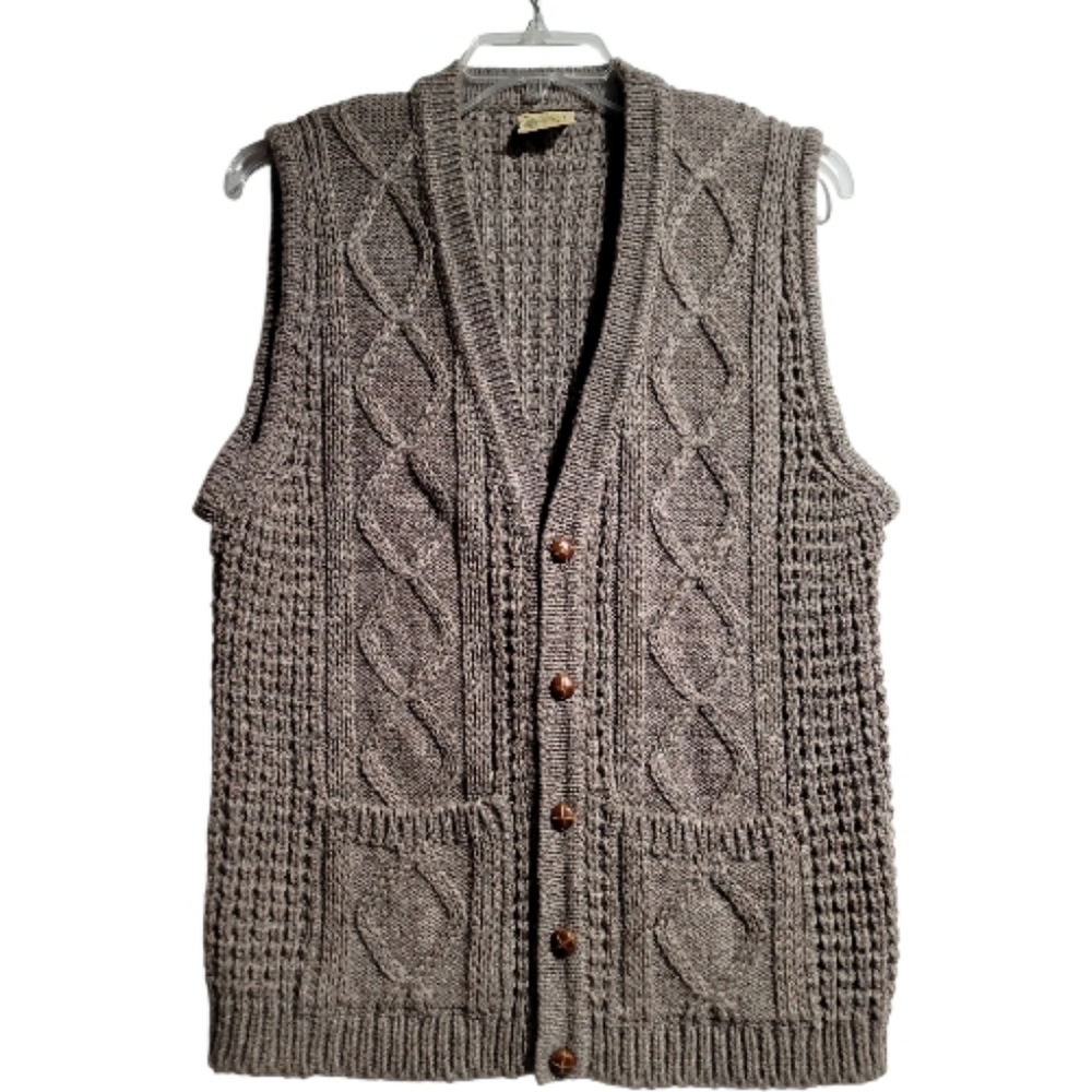 Falcarragh Waistcoat button-up wool cable taupe eclectic grandpa vintage Irish